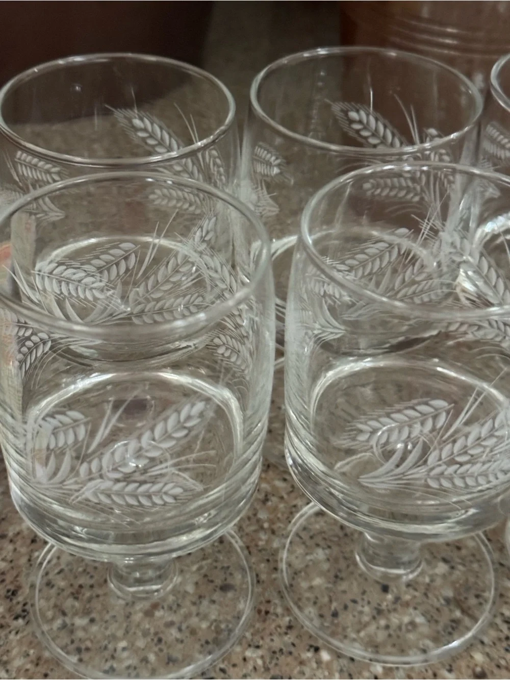 Vintage MCM Libbey Wheat Leaf Etched Stemmed Goblet Glasses - Set of 6